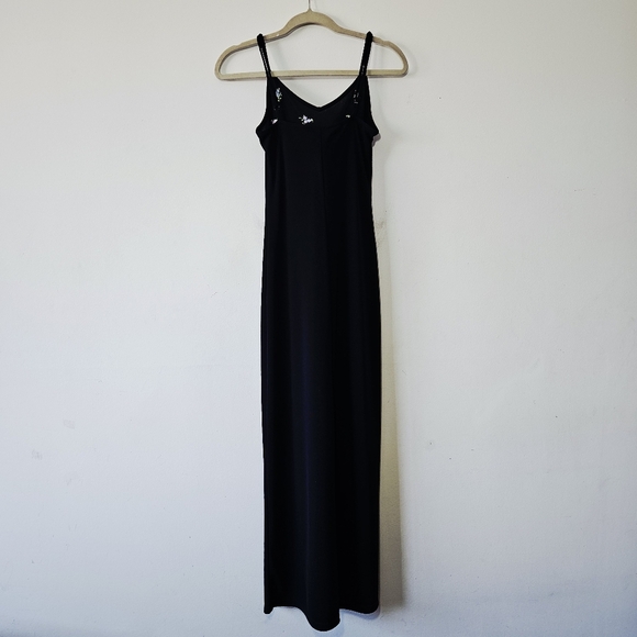 Vintage Y2K Smart Set Floral Slip Dress Size S Maxi Black V Neck Spaghetti Strap - Picture 3 of 5